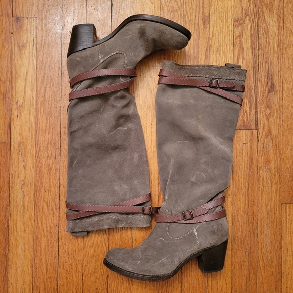 Frye Shoes - FRYE Oiled Fatigue Suede Leather Buckle Strap Tall Boots 10B JANE Boho Western